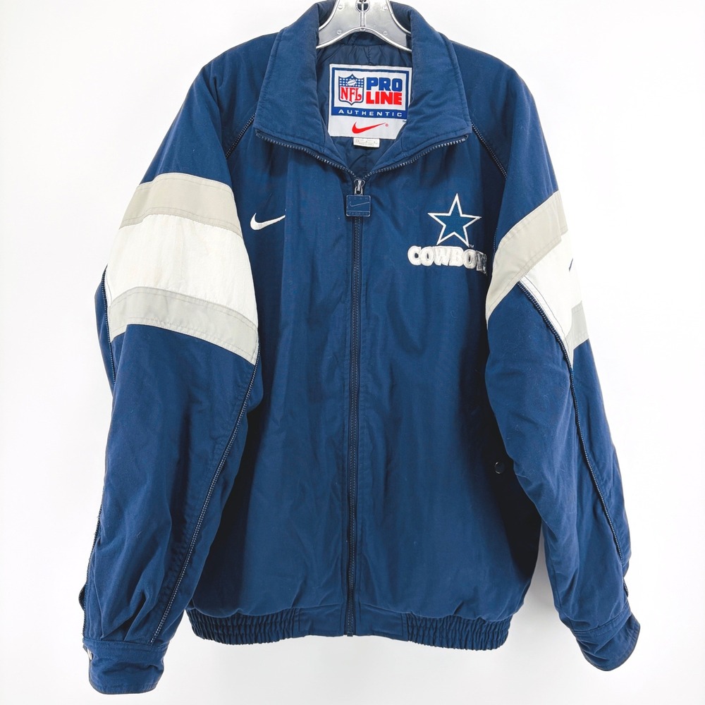 Nike NFL Pro Line Dallas Cowboys Coat Vtg 90s Large Insulated Jacket Blue